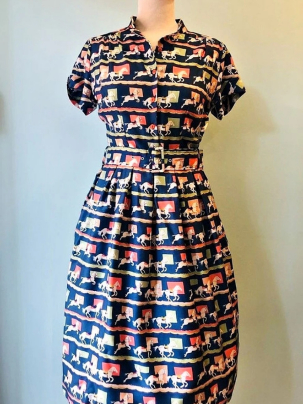 Palava Print Midi Dress in Blue & Pink Size 16UK